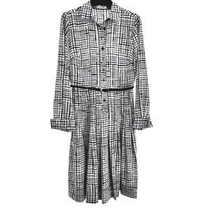 Pleated Plaid Calvin Klein Dress with Belt